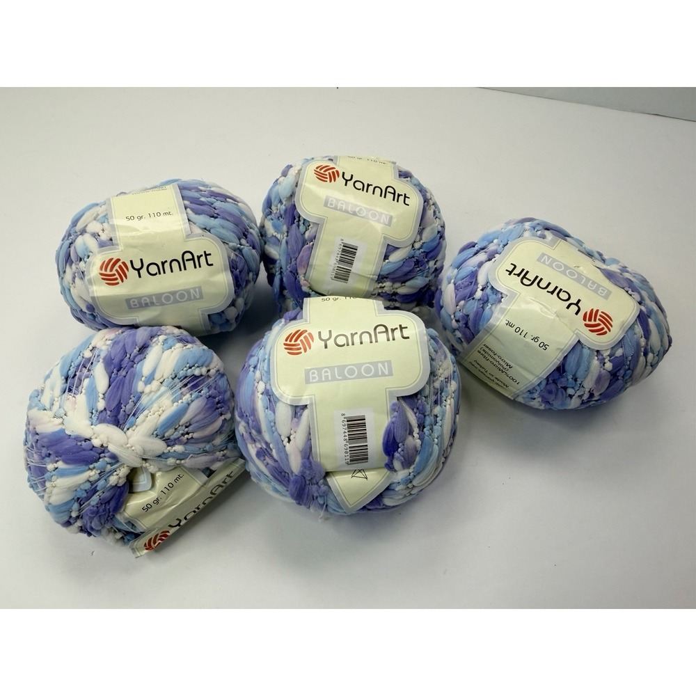 Yarnart Baloon 100% Polyamide‎ Micro-fibre Yarn Lot Of 5 Blue White